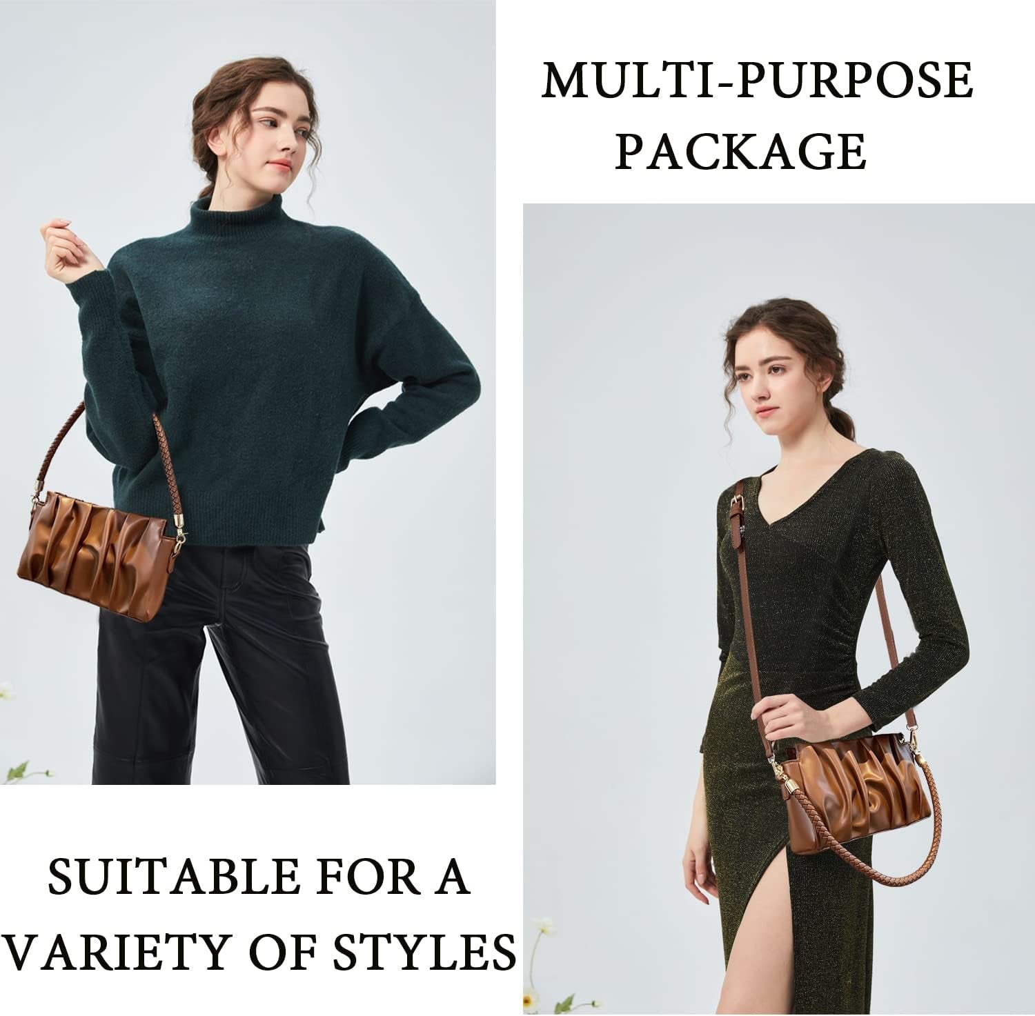 Shoulder Bag Hobo Tote Handbag Clutch Purse Crossbody Purses with Braided Leather Strap for Women