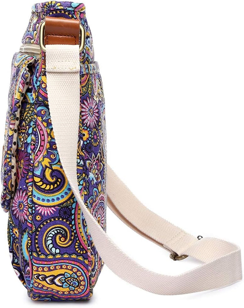 Women 'S Durable Floral Crossbody Bag Canvas Messenger Handbag Multi Pocket Travel Satchel Purse
