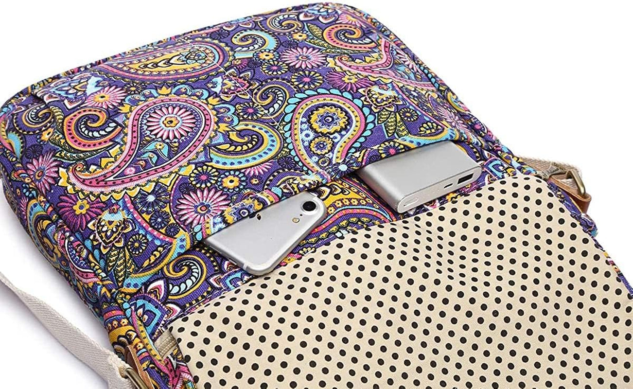 Women 'S Durable Floral Crossbody Bag Canvas Messenger Handbag Multi Pocket Travel Satchel Purse