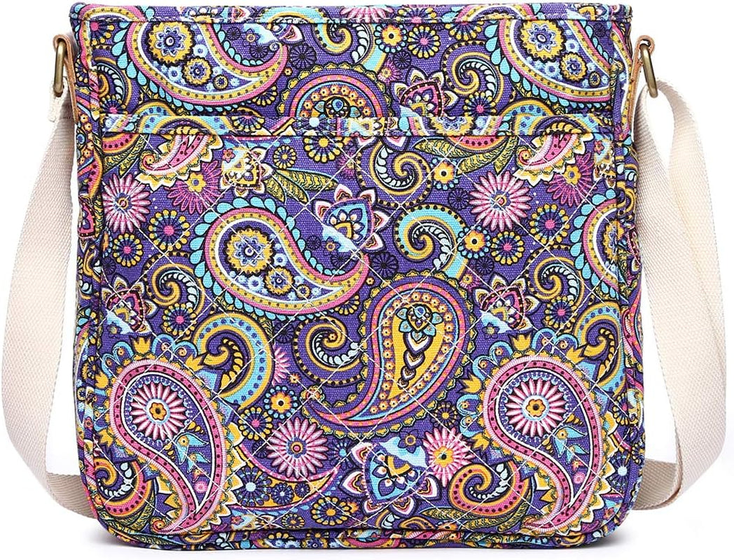 Women 'S Durable Floral Crossbody Bag Canvas Messenger Handbag Multi Pocket Travel Satchel Purse