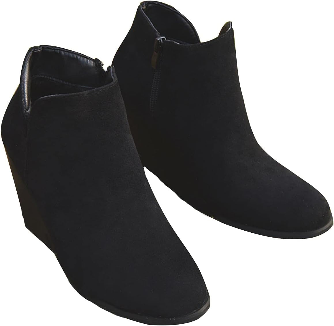 Womens Booties and Ankle Boots Fashion round Toe Zipper Suede Casual Wedge Platform High Heels Comfortable Waterproof Work Chunky Shoes