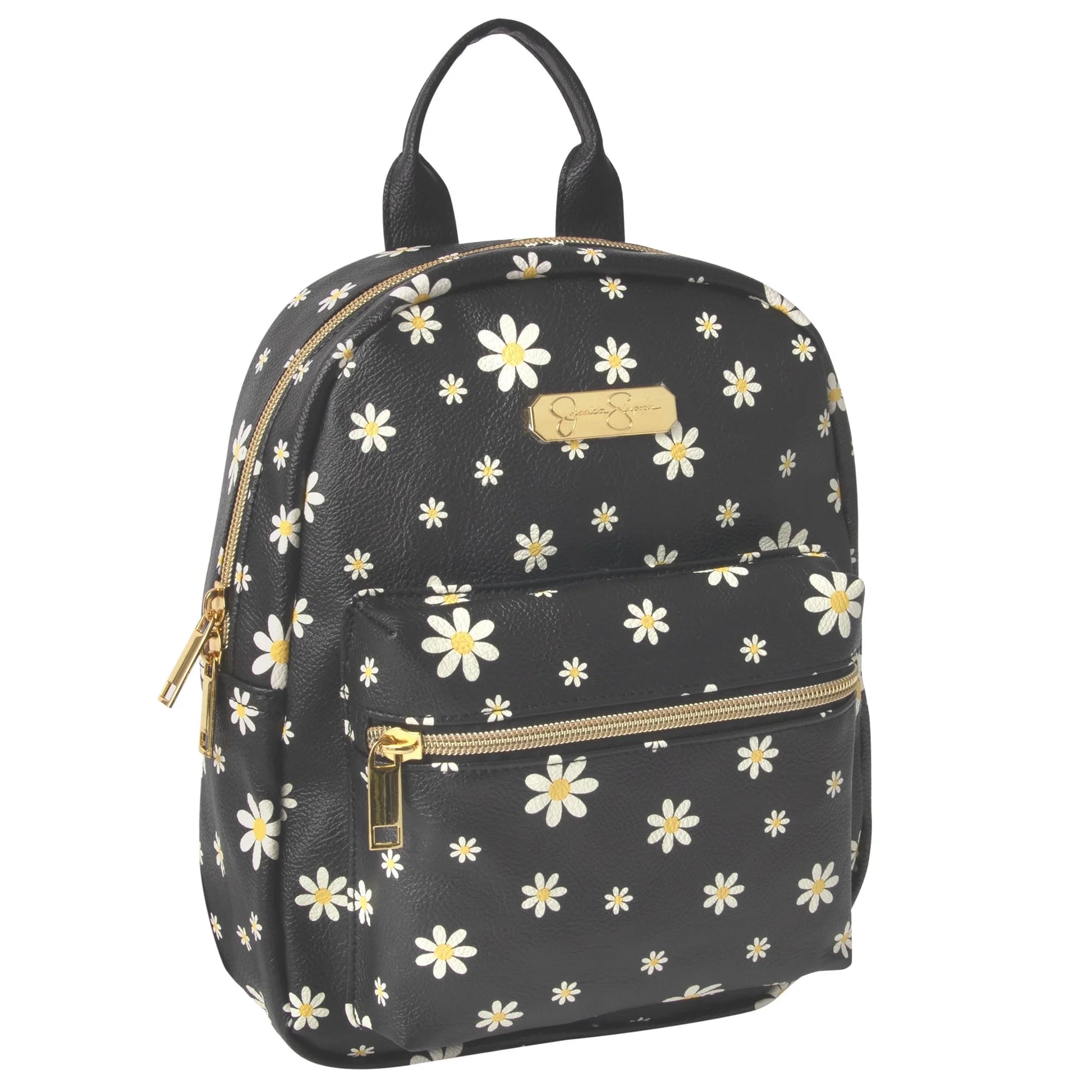 Mini Waterproof Vegan Leather Backpack for Women, Commuting & Traveling in Black Flowers