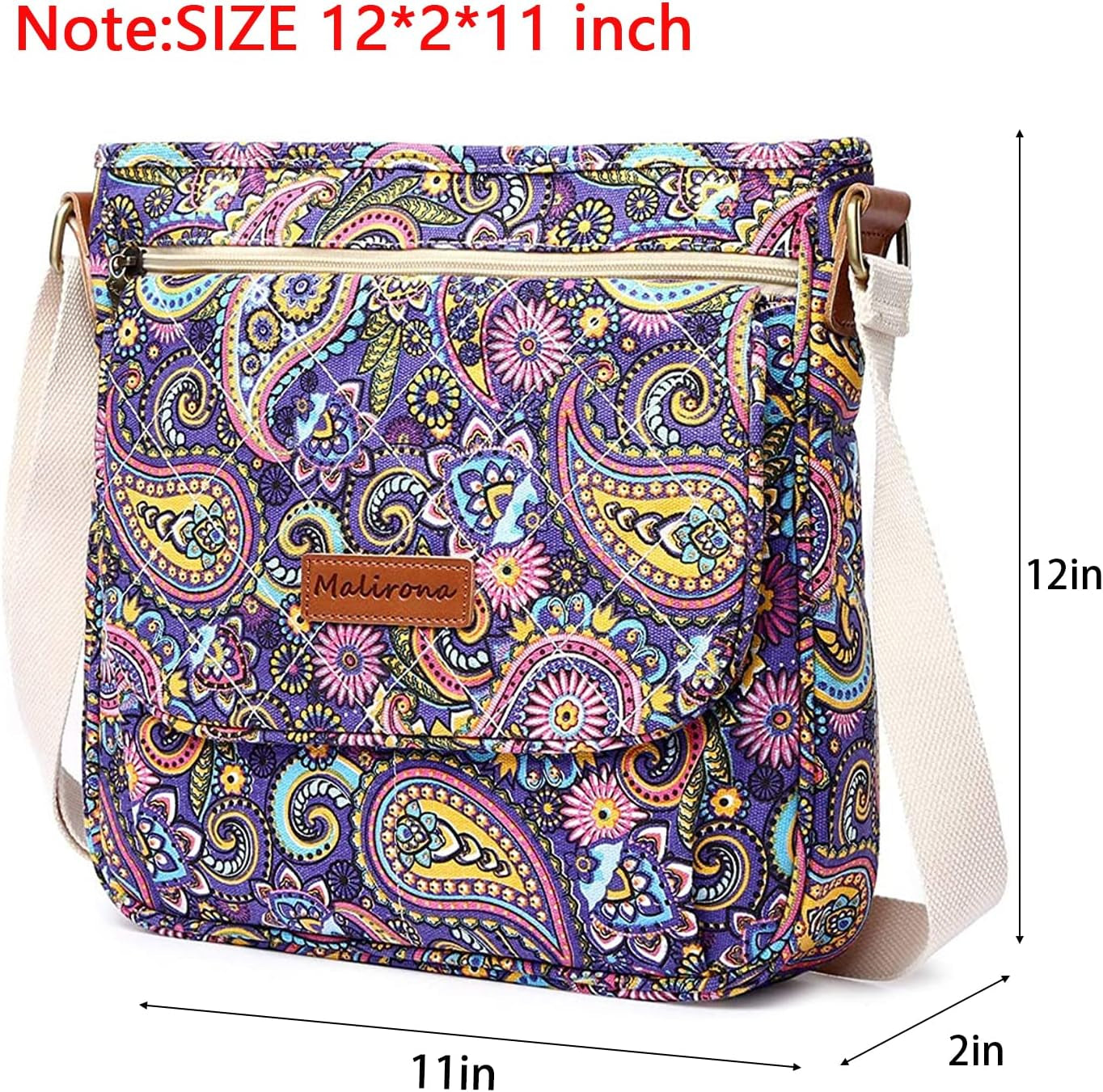 Women 'S Durable Floral Crossbody Bag Canvas Messenger Handbag Multi Pocket Travel Satchel Purse
