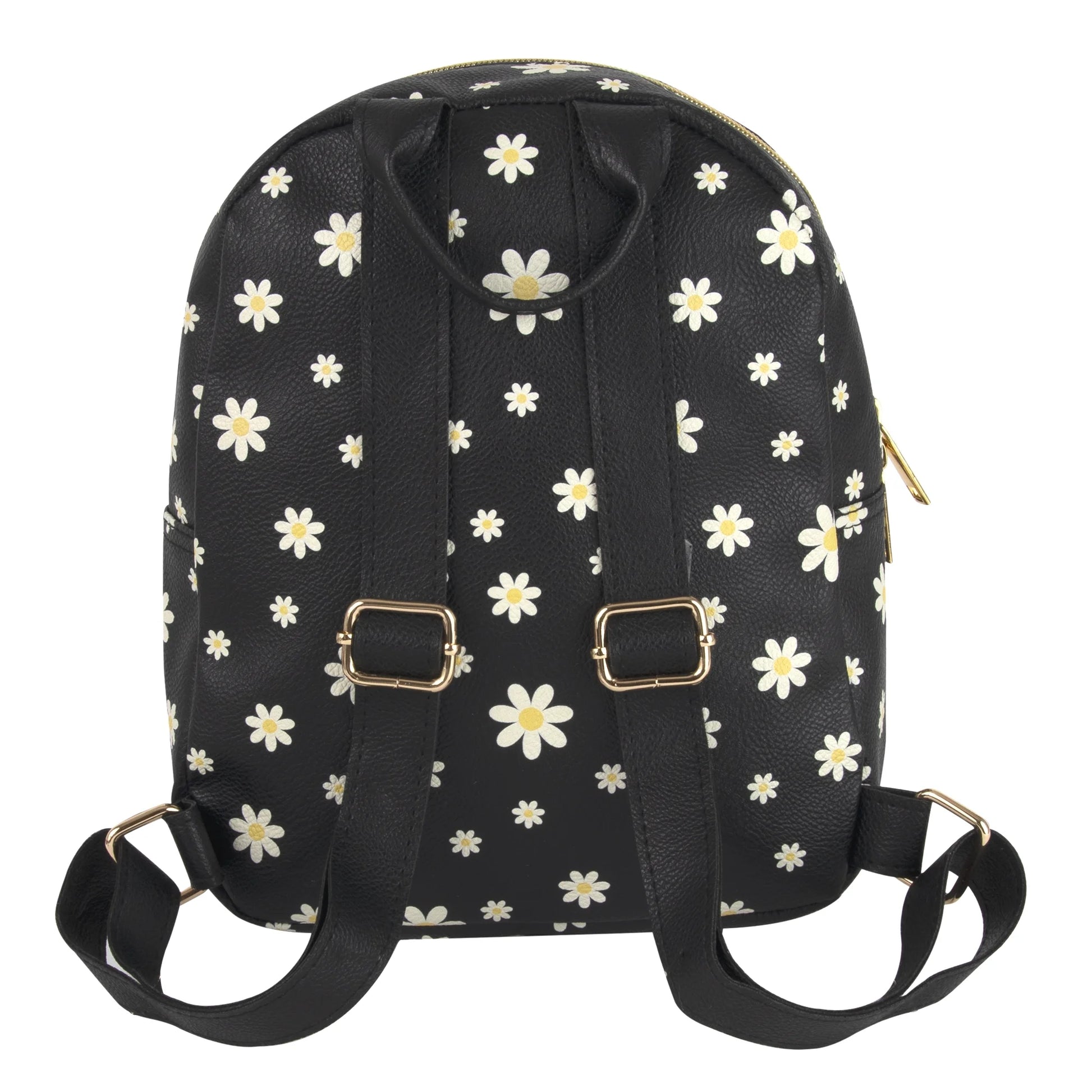 Mini Waterproof Vegan Leather Backpack for Women, Commuting & Traveling in Black Flowers