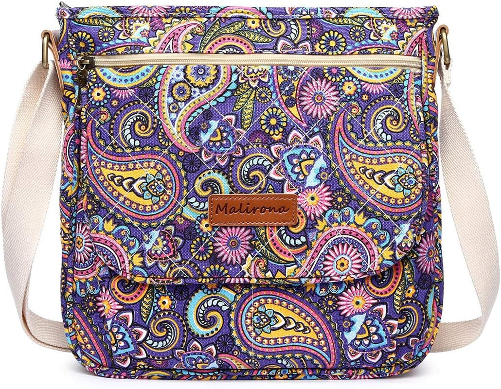 Women 'S Durable Floral Crossbody Bag Canvas Messenger Handbag Multi Pocket Travel Satchel Purse