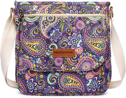 Women 'S Durable Floral Crossbody Bag Canvas Messenger Handbag Multi Pocket Travel Satchel Purse